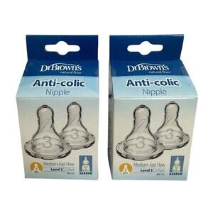 Dr Browns Narrow Medium Level 3 Flow Nipples 2 pack 6-9 Months Lot of 2 Packs